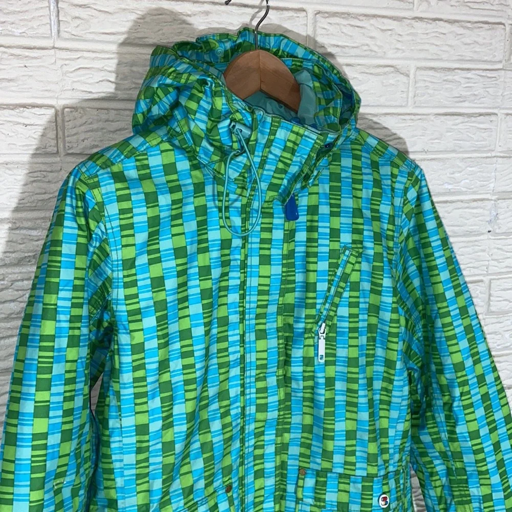 Special Blend Snowboard Jacket Size Medium Green & Blue Stripe Pattern Hooded - Picture 2 of 10